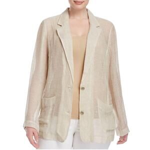 EILEEN FISHER | Cream Linen Open Weave Mesh Single Breasted Blazer | Extra Small